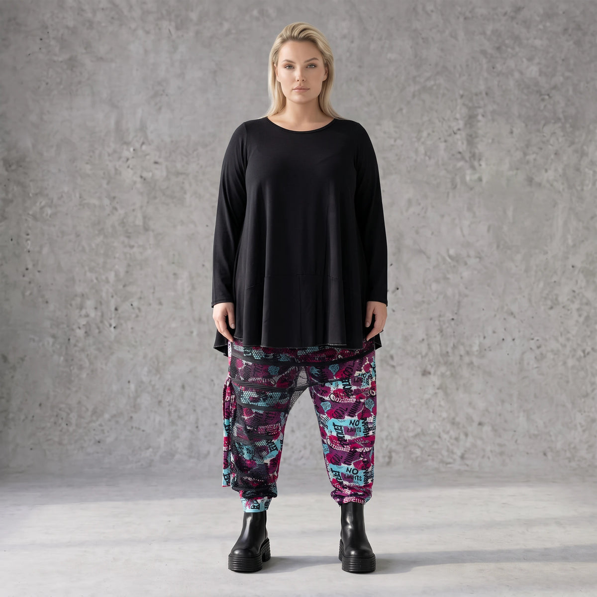 Haremshose aus Jersey mit Netzstoff und Fransen bequemem Dehnbund im trendigen Look