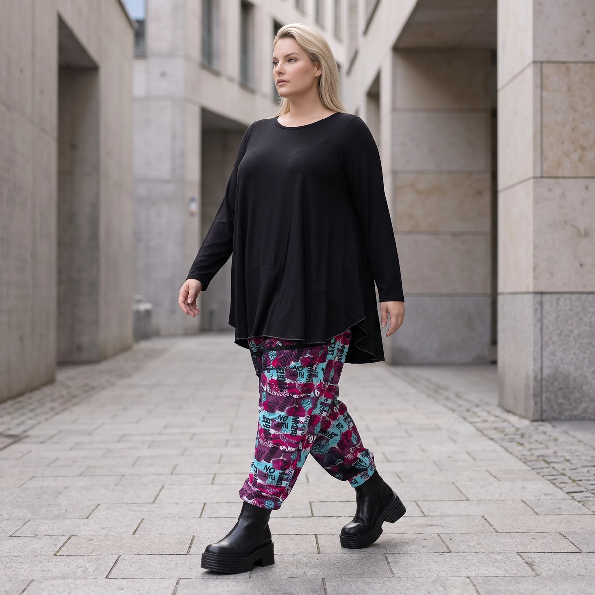 Haremshose aus Jersey mit Netzstoff und Fransen bequemem Dehnbund im trendigen Look