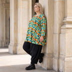 Shirt in A-Linie aus Stretchjersey mit grünem Multimuster luftig und locker fallend