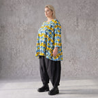 Jerseyshirt in Gelb/Multi mit Rundhalsausschnitt in A-Linie und 7/8-Arm lässig