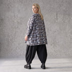 Jerseyshirt in Grau mit Multiprint A-Linie Rundhalsausschnitt und 7/8-Arm Baumwollmix