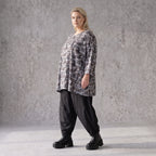 Jerseyshirt in Grau mit Multiprint A-Linie Rundhalsausschnitt und 7/8-Arm Baumwollmix