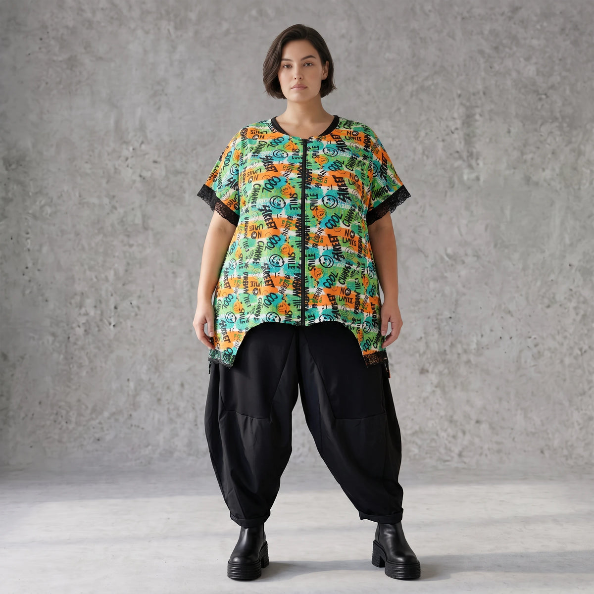 Vokuhilaweste aus softem Stretchjersey mit Netzdetail und lockerem Schnitt modern chic