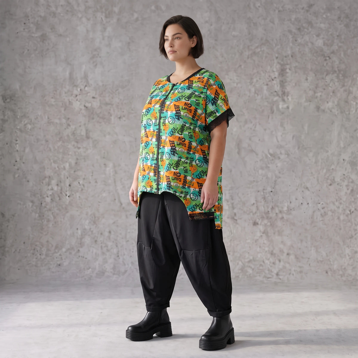 Vokuhilaweste aus softem Stretchjersey mit Netzdetail und lockerem Schnitt modern chic
