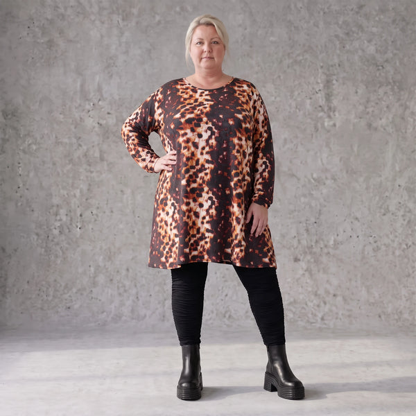 Langarmshirt Rost/Weiß aus Twill mit Stretch in A-Linie locker fallend weich und bequem