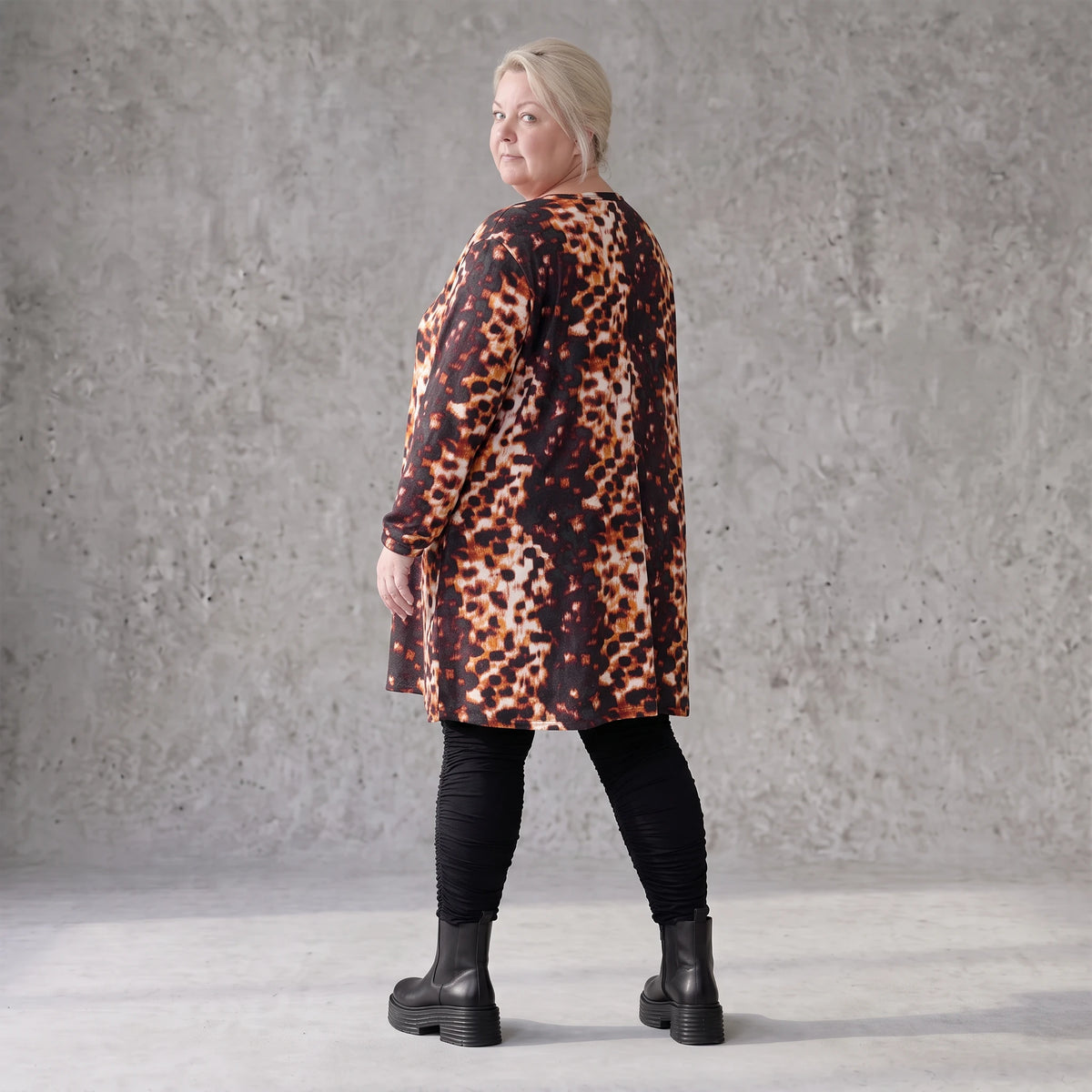 Langarmshirt Rost/Weiß aus Twill mit Stretch in A-Linie locker fallend weich und bequem