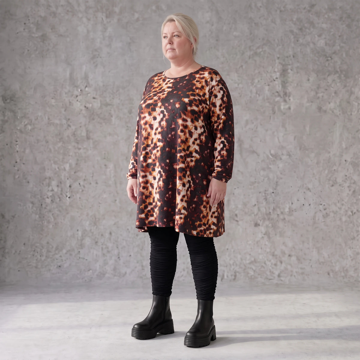 Langarmshirt Rost/Weiß aus Twill mit Stretch in A-Linie locker fallend weich und bequem