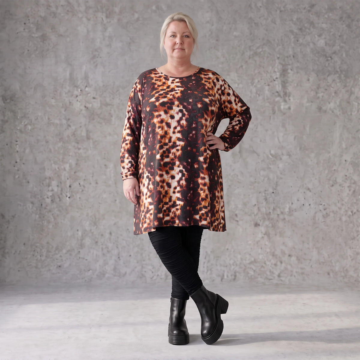 Langarmshirt Rost/Weiß aus Twill mit Stretch in A-Linie locker fallend weich und bequem