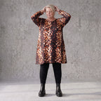 Langarmshirt Rost/Weiß aus Twill mit Stretch in A-Linie locker fallend weich und bequem