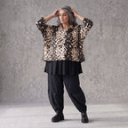 Kastiges Twillshirt mit Rollkragen und 3/4-Arm in Braun/Weiß mit softem Stretchkomfort