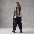 Kastiges Twillshirt mit Rollkragen und 3/4-Arm in Braun/Weiß mit softem Stretchkomfort