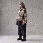 Kastiges Twillshirt mit Rollkragen und 3/4-Arm in Braun/Weiß mit softem Stretchkomfort