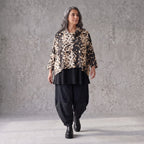 Kastiges Twillshirt mit Rollkragen und 3/4-Arm in Braun/Weiß mit softem Stretchkomfort