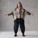 Kastiges Twillshirt mit Rollkragen und 3/4-Arm in Braun/Weiß mit softem Stretchkomfort