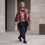 Twillshirt mit Rollkragen und 3/4-Arm in Rost/Weiß mit kastiger Form aus Twill
