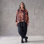 Twillshirt mit Rollkragen und 3/4-Arm in Rost/Weiß mit kastiger Form aus Twill