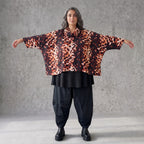 Twillshirt mit Rollkragen und 3/4-Arm in Rost/Weiß mit kastiger Form aus Twill