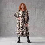 Twillkleid in Ballonform mit Rundhalsausschnitt Langarm aus Viskosemix mit Softstretch
