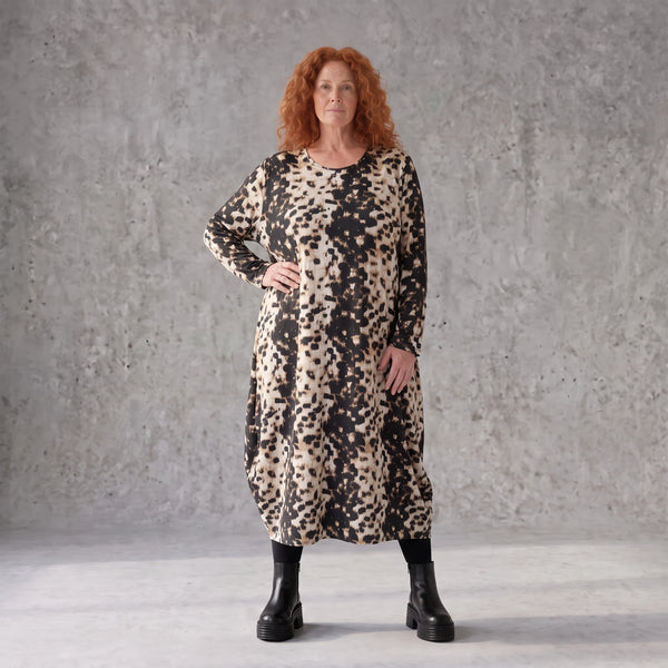 Twillkleid in Ballonform mit Rundhalsausschnitt Langarm aus Viskosemix mit Softstretch