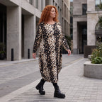 Twillkleid in Ballonform mit Rundhalsausschnitt Langarm aus Viskosemix mit Softstretch