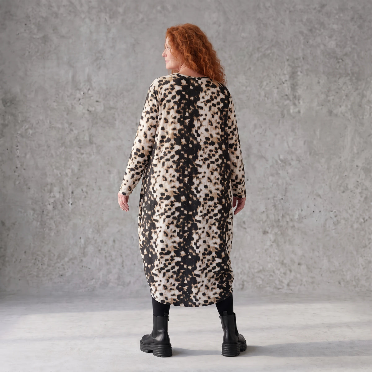 Twillkleid in Ballonform mit Rundhalsausschnitt Langarm aus Viskosemix mit Softstretch