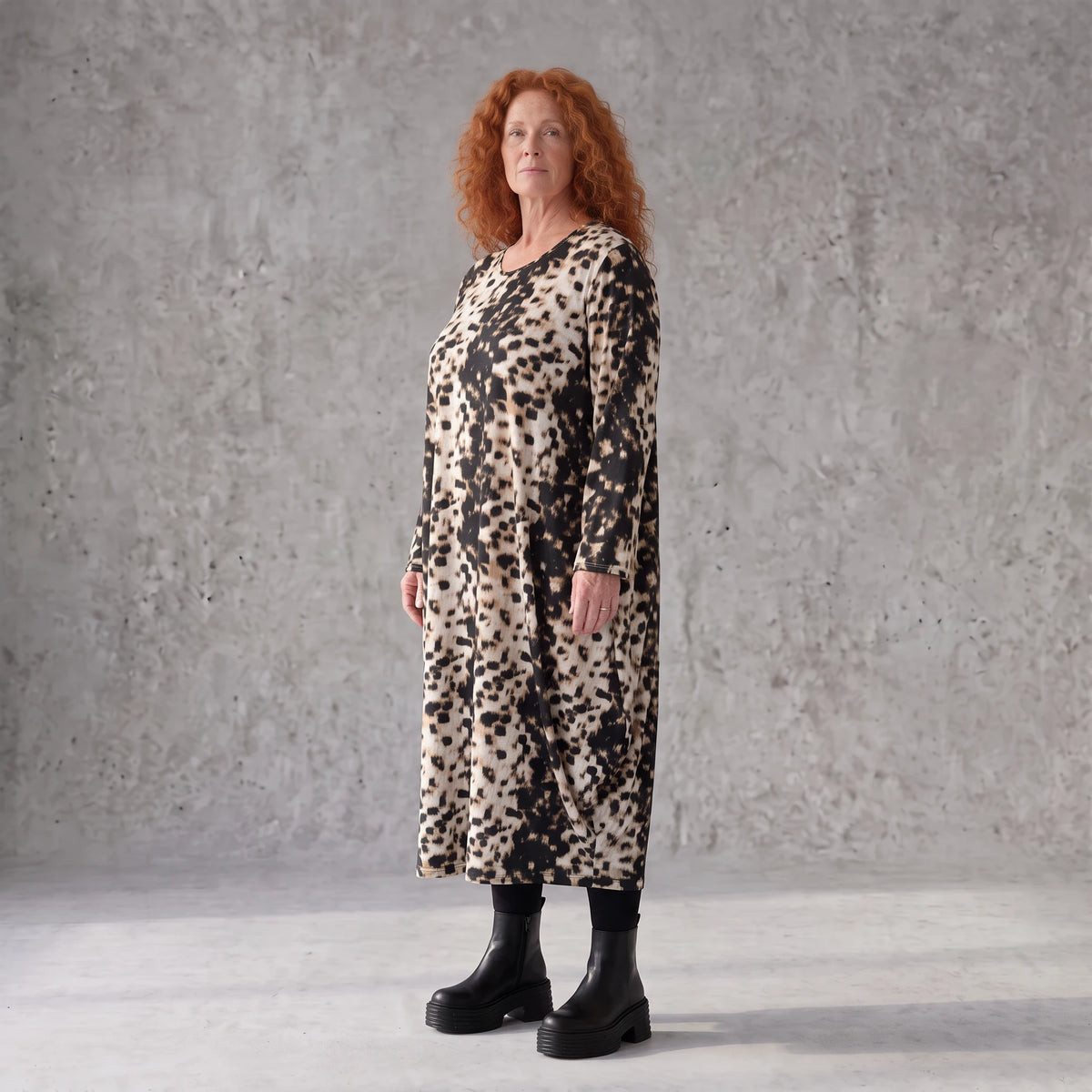 Twillkleid in Ballonform mit Rundhalsausschnitt Langarm aus Viskosemix mit Softstretch
