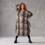 Twillkleid in Ballonform mit Rundhalsausschnitt Langarm aus Viskosemix mit Softstretch