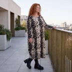 Twillkleid in Ballonform mit Rundhalsausschnitt Langarm aus Viskosemix mit Softstretch