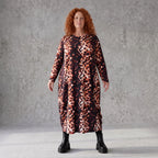 Ballonkleid aus Stretchtwill in Rost/Weiß mit fließender Silhouette leicht und bequem