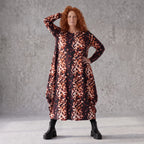 Ballonkleid aus Stretchtwill in Rost/Weiß mit fließender Silhouette leicht und bequem