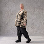 Langarmshirt in Braun/Weiß mit Rundhalsausschnitt in A-Linie aus weichem Stretchtwill