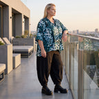 Petrol/Weiße Bluse aus Stretchtwill mit Hemdkragen und 3/4-Arm aus Viskosemix weichfallend
