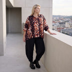 Bluse in Rost/Weiß aus Stretch Twill mit Hemdkragen und 3/4-Arm im gerundeten Schnitt