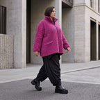 Fuchsia Teddyjacke mit kastigem Schnitt Stehkragen Reißverschluss und Nahttaschen