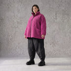 Fuchsia Teddyjacke mit kastigem Schnitt Stehkragen Reißverschluss und Nahttaschen