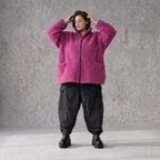 Fuchsia Teddyjacke mit kastigem Schnitt Stehkragen Reißverschluss und Nahttaschen