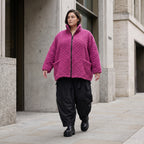 Fuchsia Teddyjacke mit kastigem Schnitt Stehkragen Reißverschluss und Nahttaschen