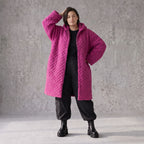 Fuchsia Teddymantel aus Pluesch mit Tuell Tunnelzug Reissverschluss geradem Schnitt