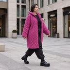 Fuchsia Teddymantel aus Pluesch mit Tuell Tunnelzug Reissverschluss geradem Schnitt