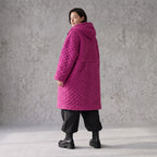 Fuchsia Teddymantel aus Pluesch mit Tuell Tunnelzug Reissverschluss geradem Schnitt