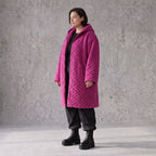 Fuchsia Teddymantel aus Pluesch mit Tuell Tunnelzug Reissverschluss geradem Schnitt