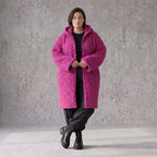 Fuchsia Teddymantel aus Pluesch mit Tuell Tunnelzug Reissverschluss geradem Schnitt