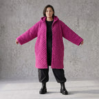 Fuchsia Teddymantel aus Pluesch mit Tuell Tunnelzug Reissverschluss geradem Schnitt