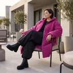 Fuchsia Teddymantel aus Pluesch mit Tuell Tunnelzug Reissverschluss geradem Schnitt