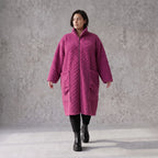 Kuschelig warmer fuchsia Teddymantel mit Stehkragen geradem Schnitt und tiefen Taschen