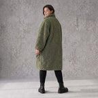 Khaki Teddymantel Wintermantel mit Stehkragen geradem Schnitt Taschen und Reißverschluss