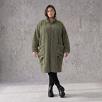 Khaki Teddymantel Wintermantel mit Stehkragen geradem Schnitt Taschen und Reißverschluss