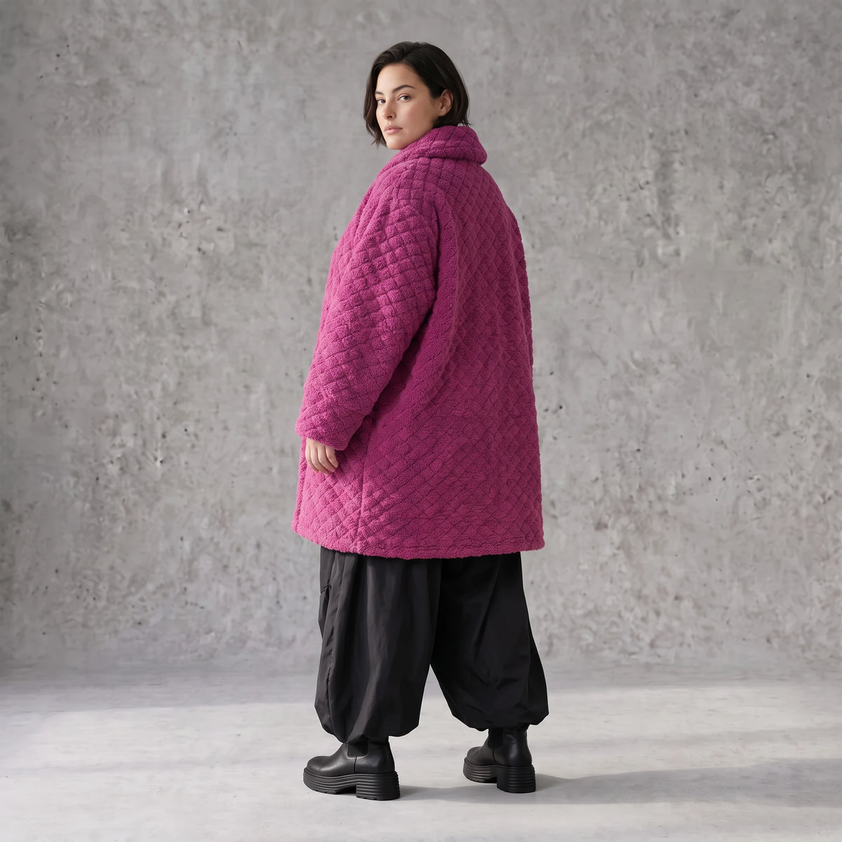 Teddy Winterjacke in Ballonform mit Kapuze und tiefen Taschen kuschelig warm locker weit