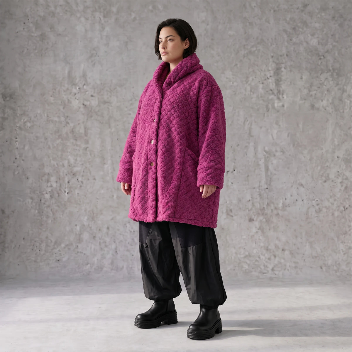 Teddy Winterjacke in Ballonform mit Kapuze und tiefen Taschen kuschelig warm locker weit