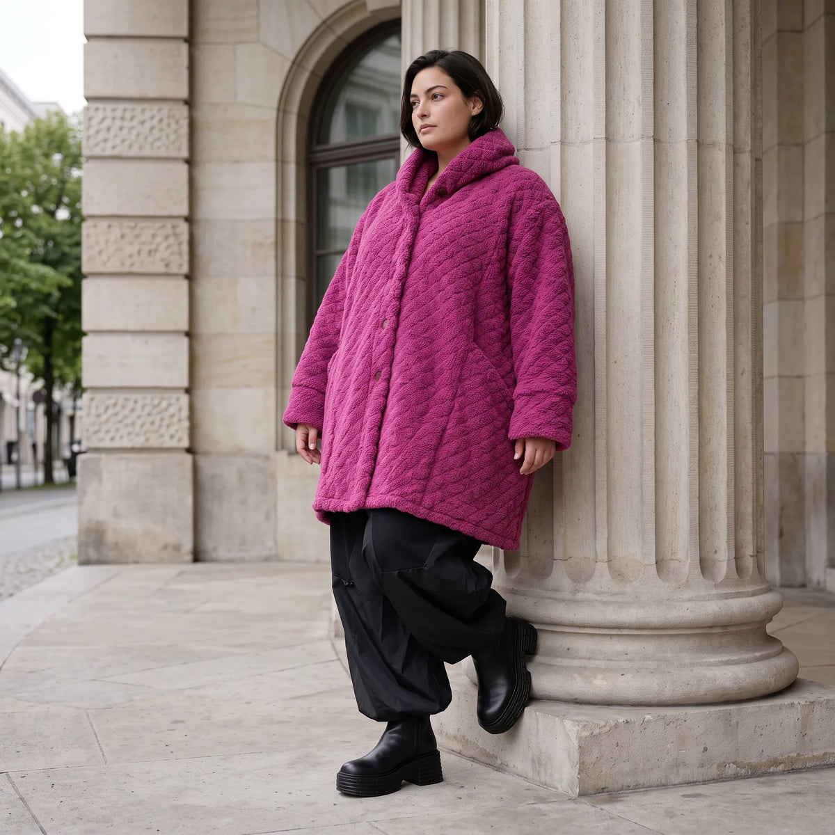 Teddy Winterjacke in Ballonform mit Kapuze und tiefen Taschen kuschelig warm locker weit